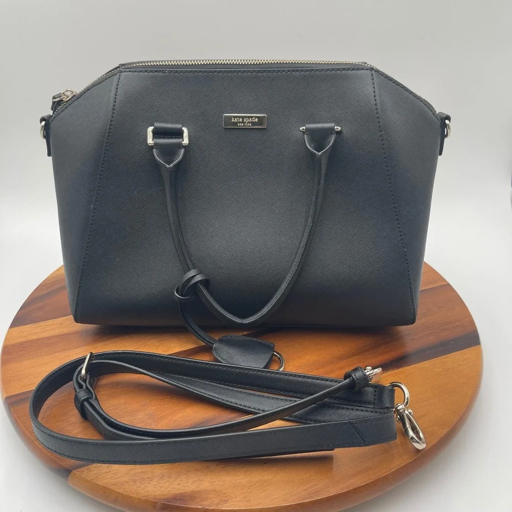 Kate Spade‎ Black Leather Satchel Handbag Purse With Crossbody Strap